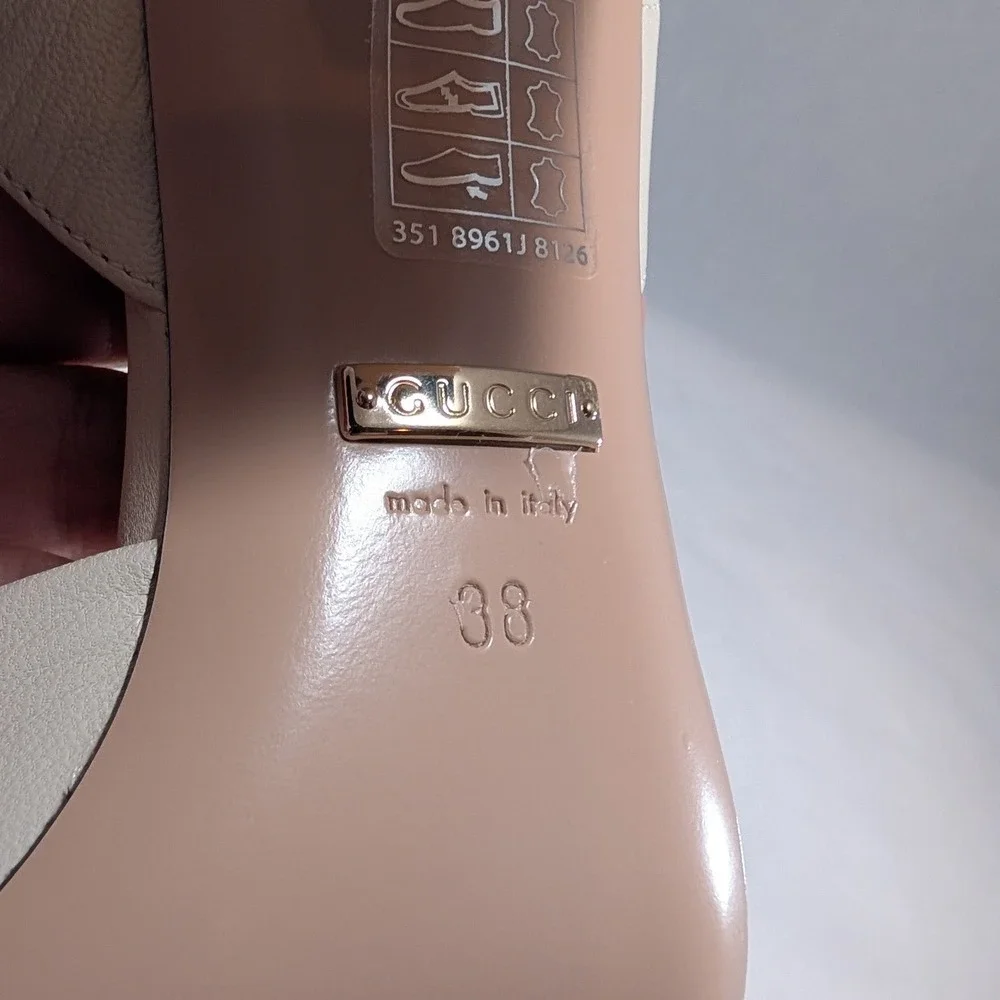 Gucci Horsebit Block Heel Sandals Cream Leather Gold Hardware IT 38